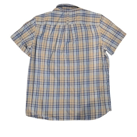 THE NORTH FACE SHORT SLEEVE PLAID BUTTON UP SHIRT. SIZE X- LARGE. BLUE/ TAN. - Picture 2 of 6